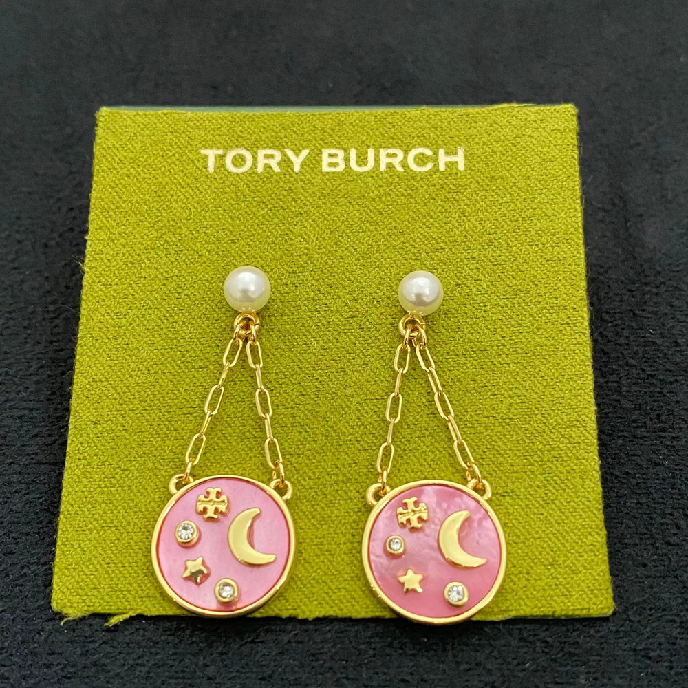 Tory Burch Inlaid Letters Moon Star Earrings
